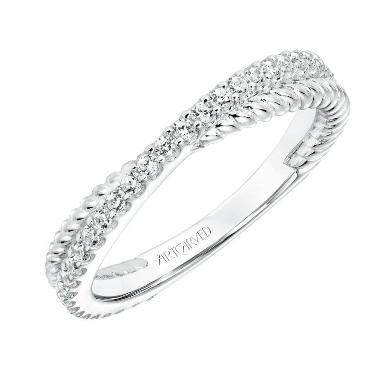 Artcarved Bridal Mounted with Side Stones Contemporary Stackable Fashion Anniversary Band 14K White Gold