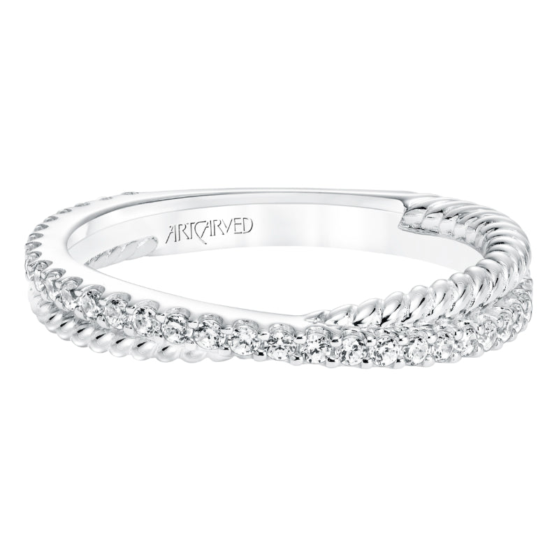 Artcarved Bridal Mounted with Side Stones Contemporary Stackable Fashion Anniversary Band 14K White Gold