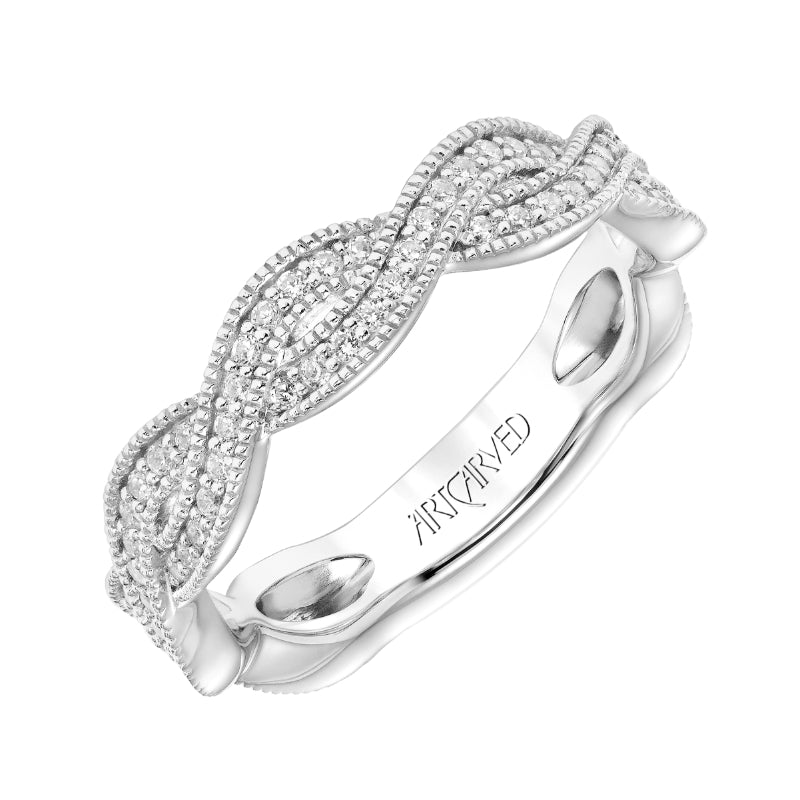 Artcarved Bridal Mounted with Side Stones Fashion Diamond Anniversary Band 14K White Gold