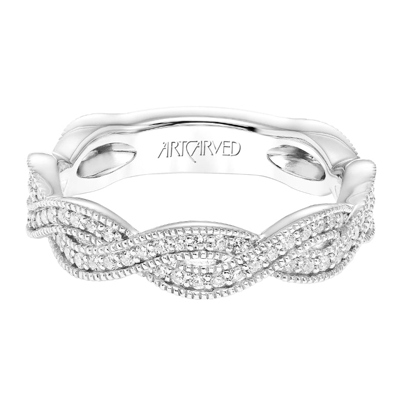 Artcarved Bridal Mounted with Side Stones Fashion Diamond Anniversary Band 14K White Gold