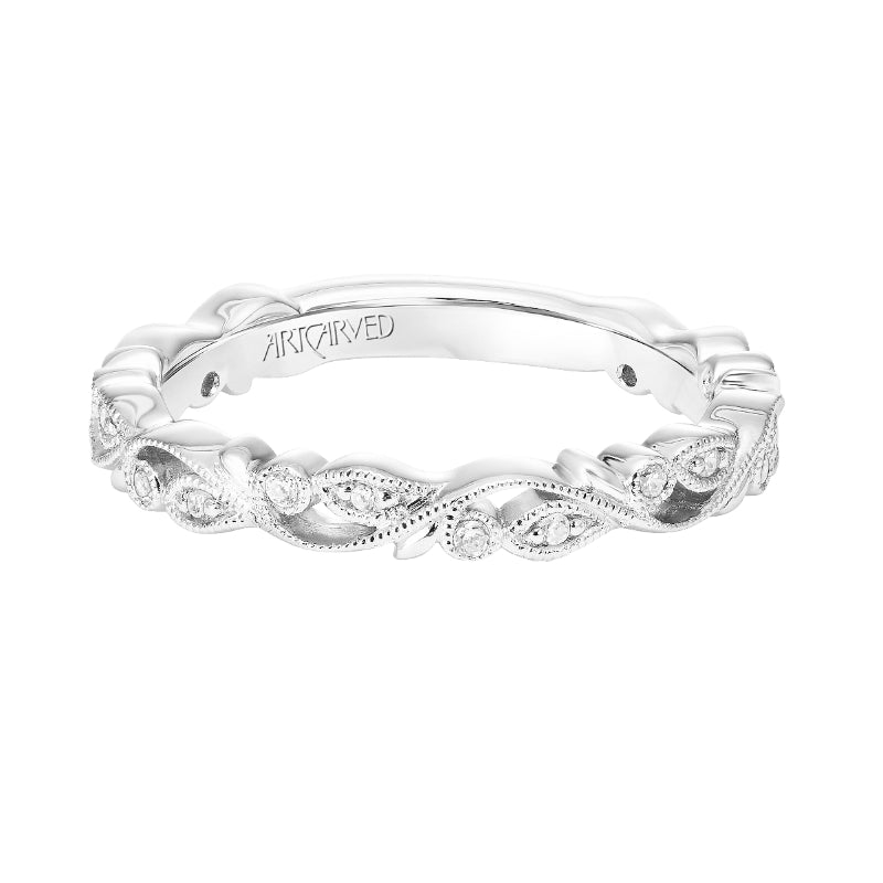 Artcarved Bridal Mounted with Side Stones Vintage Stackable Fashion Diamond Anniversary Band 18K White Gold