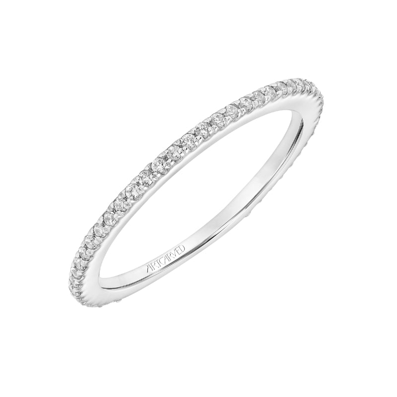 Artcarved Bridal Mounted with Side Stones Contemporary Stackable Diamond Anniversary Band 18K White Gold