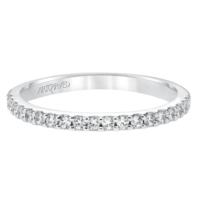 Artcarved Bridal Mounted with Side Stones Contemporary Stackable Diamond Anniversary Band 18K White Gold