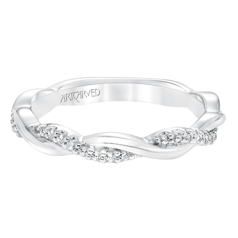 Artcarved Bridal Mounted with Side Stones Contemporary Stackable Fashion Anniversary Band 14K White Gold
