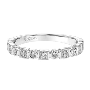 Artcarved Bridal Mounted with Side Stones Fashion Diamond Anniversary Band 14K White Gold