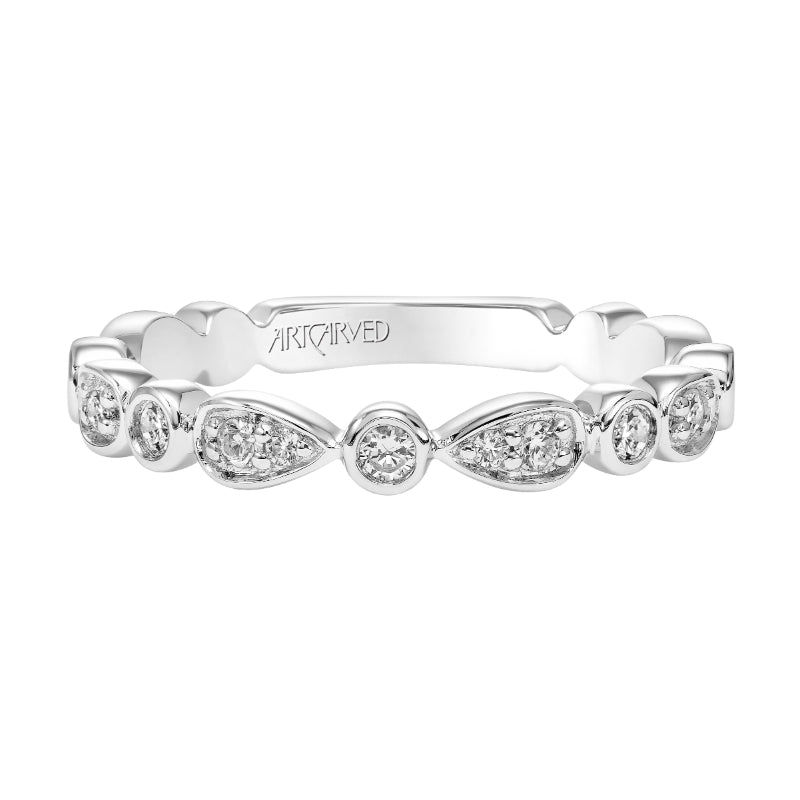 Artcarved Bridal Mounted with Side Stones Fashion Diamond Anniversary Band 18K White Gold
