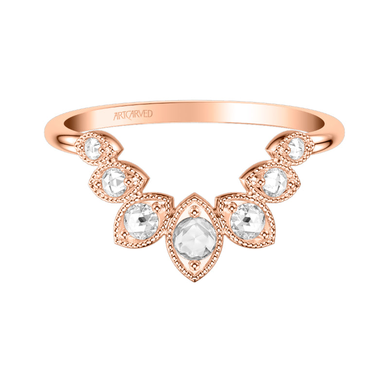 Artcarved Bridal Mounted with Side Stones Vintage Rose Goldcut Diamond Anniversary Band 18K Rose Gold