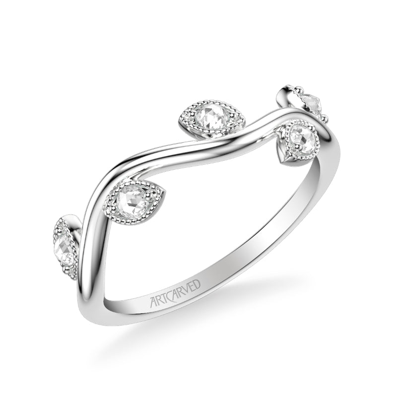 Artcarved Bridal Mounted with Side Stones Contemporary Rose Goldcut Diamond Anniversary Band 18K White Gold