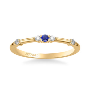 Artcarved Bridal Mounted with Side Stones Classic Anniversary Band 14K Yellow Gold & Blue Sapphire