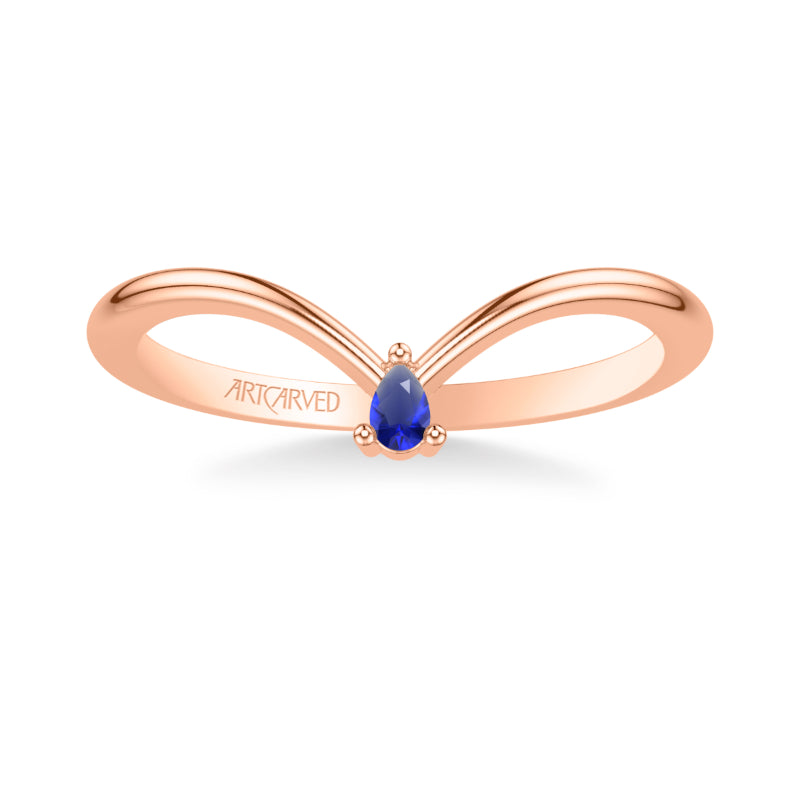 Artcarved Bridal Mounted with Side Stones Contemporary Anniversary Band 18K Rose Gold & Blue Sapphire