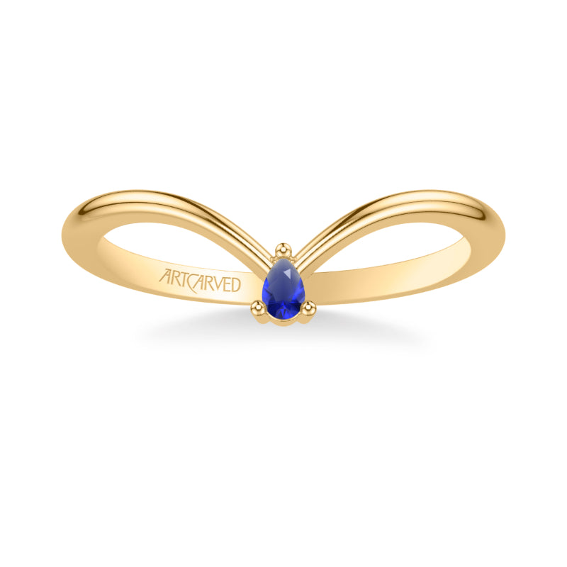 Artcarved Bridal Mounted with Side Stones Contemporary Anniversary Band 14K Yellow Gold & Blue Sapphire