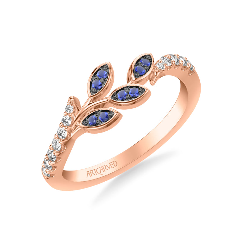Artcarved Bridal Mounted with Side Stones Contemporary Anniversary Ring 14K Rose Gold & Blue Sapphire