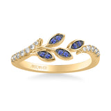 Artcarved Bridal Mounted with Side Stones Contemporary Anniversary Ring 18K Yellow Gold & Blue Sapphire