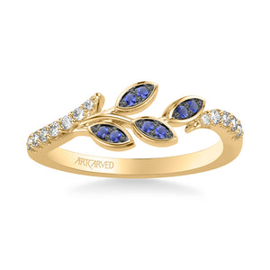 Artcarved Bridal Mounted with Side Stones Contemporary Anniversary Ring 18K Yellow Gold & Blue Sapphire