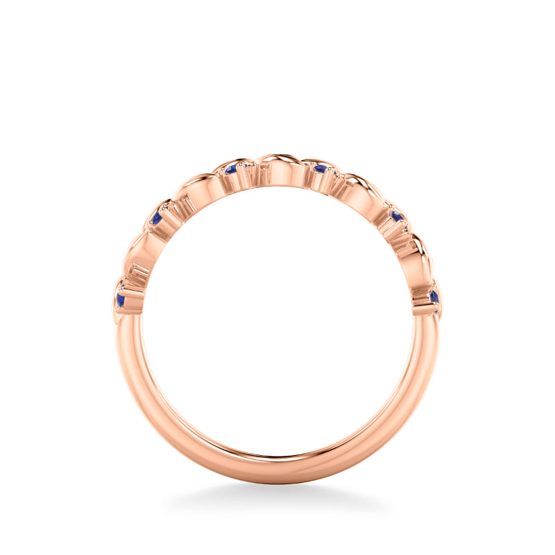 Artcarved Bridal Mounted with Side Stones Contemporary Anniversary Ring 14K Rose Gold & Blue Sapphire