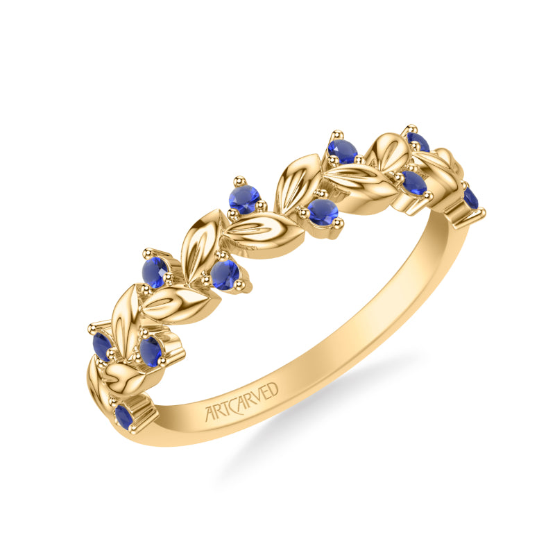 Artcarved Bridal Mounted with Side Stones Contemporary Anniversary Ring 14K Yellow Gold & Blue Sapphire