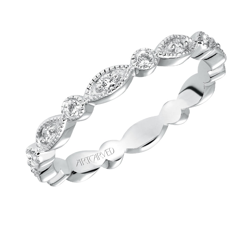 Artcarved Bridal Mounted with Side Stones Vintage Eternity Diamond Anniversary Band 14K White Gold