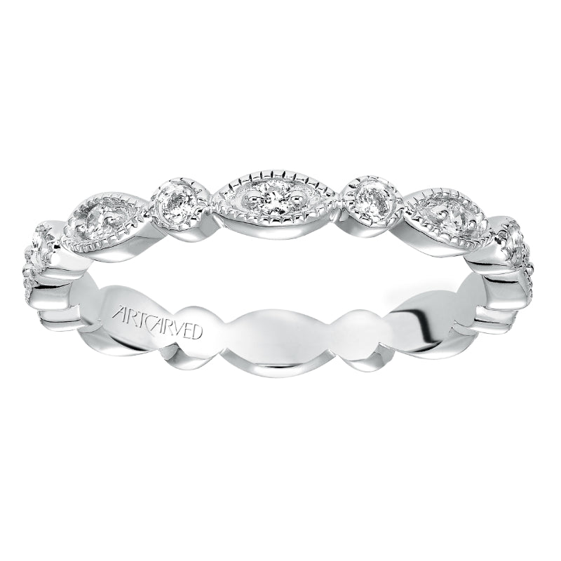 Artcarved Bridal Mounted with Side Stones Vintage Eternity Diamond Anniversary Band 14K White Gold