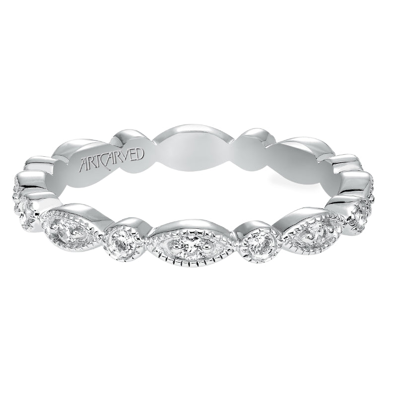 Artcarved Bridal Mounted with Side Stones Vintage Eternity Diamond Anniversary Band 14K White Gold