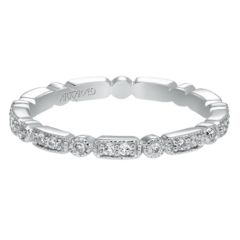 Artcarved Bridal Mounted with Side Stones Vintage Eternity Diamond Anniversary Band 14K White Gold