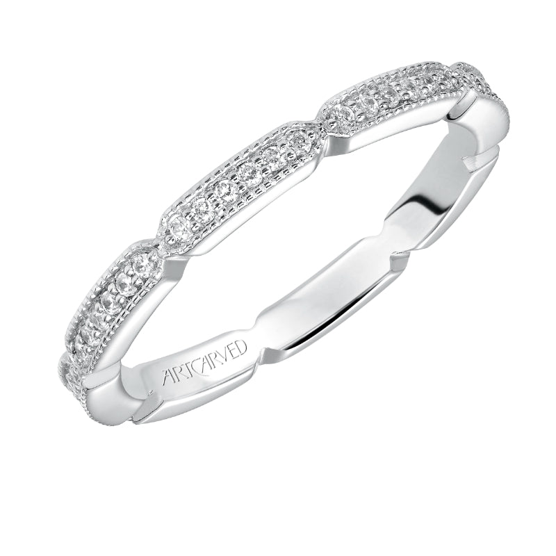 Artcarved Bridal Mounted with Side Stones Vintage Eternity Diamond Anniversary Band 14K White Gold