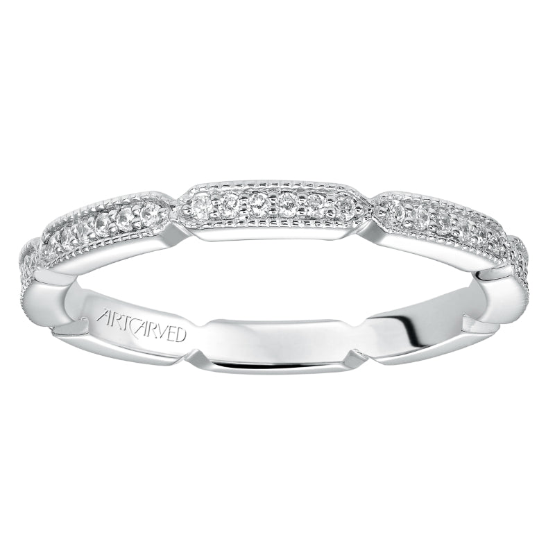 Artcarved Bridal Mounted with Side Stones Vintage Eternity Diamond Anniversary Band 14K White Gold
