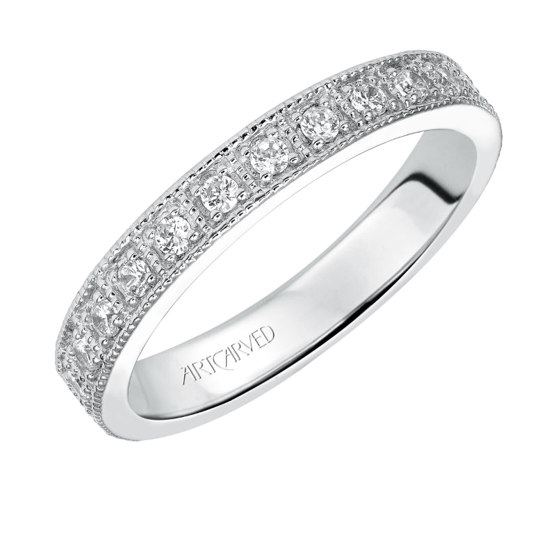 Artcarved Bridal Mounted with Side Stones Vintage Eternity Diamond Anniversary Band 14K White Gold