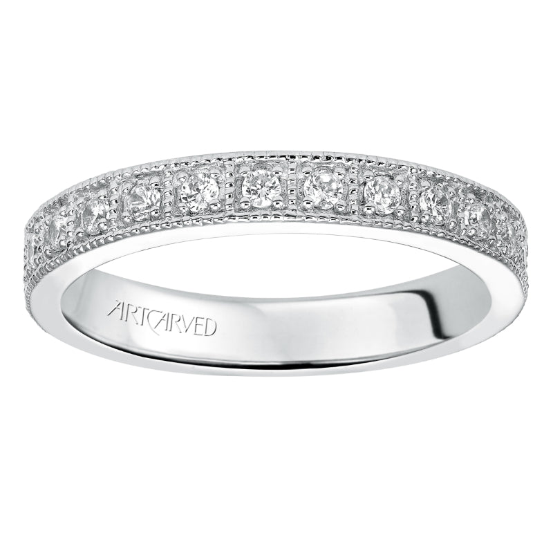 Artcarved Bridal Mounted with Side Stones Vintage Eternity Diamond Anniversary Band 14K White Gold