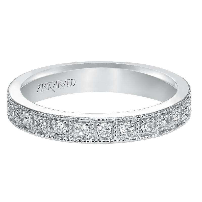 Artcarved Bridal Mounted with Side Stones Vintage Eternity Diamond Anniversary Band 14K White Gold