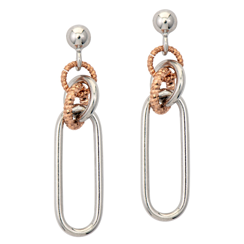 Frederic Duclos Sterling Silver And Rose Gold Plated Paperclip And Circle Earrings