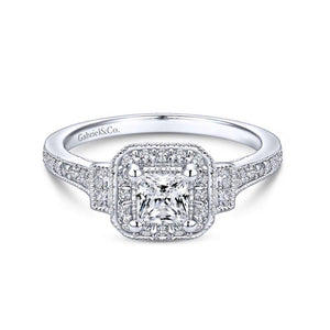 Gabriel & Co. 14k White Gold Victorian Halo Engagement Ring