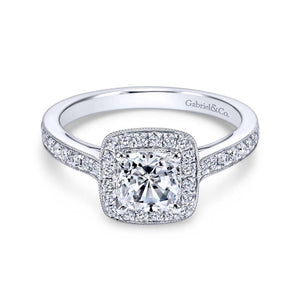 Gabriel & Co. 14k White Gold Victorian Halo Engagement Ring