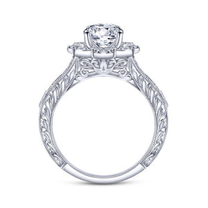 Gabriel & Co. 14k White Gold Victorian Halo Engagement Ring