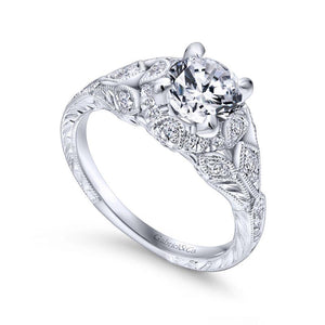 Gabriel & Co. 14k White Gold Victorian Vintage Engagement Ring