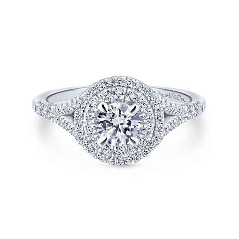 Gabriel & Co. 14k Two Tone Gold Contemporary Double Halo Engagement Ring