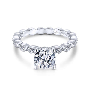 Gabriel & Co. 14k White Gold Victorian Straight Engagement Ring