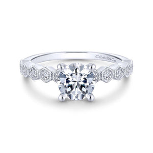 Gabriel & Co. 14k White Gold Victorian Straight Engagement Ring
