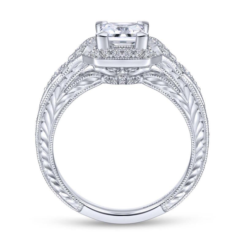 Gabriel & Co. 14k White Gold Art Deco Halo Engagement Ring