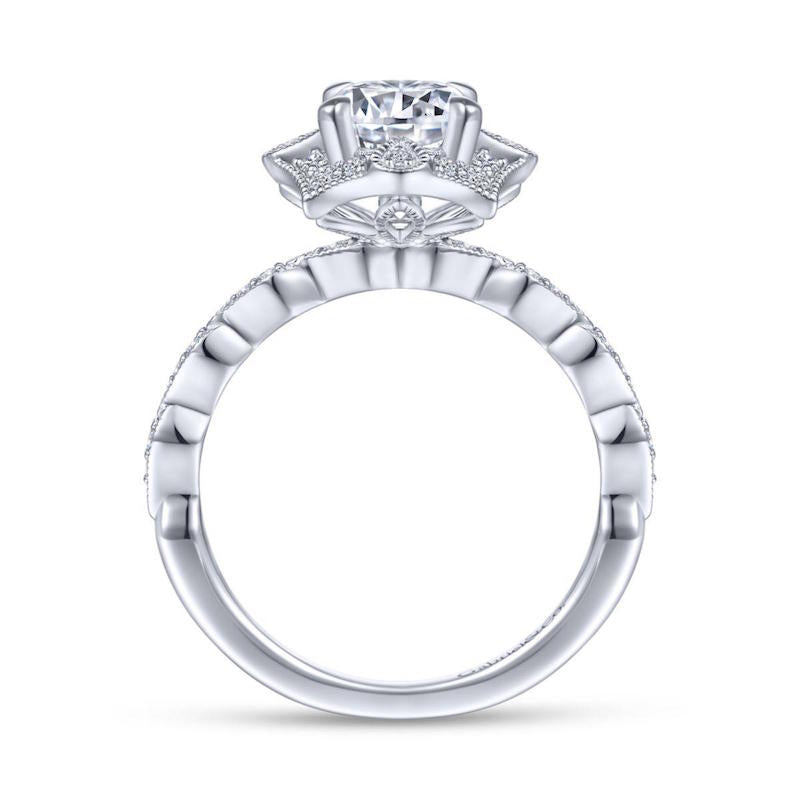 Gabriel & Co. 14k White Gold Art Deco Halo Engagement Ring