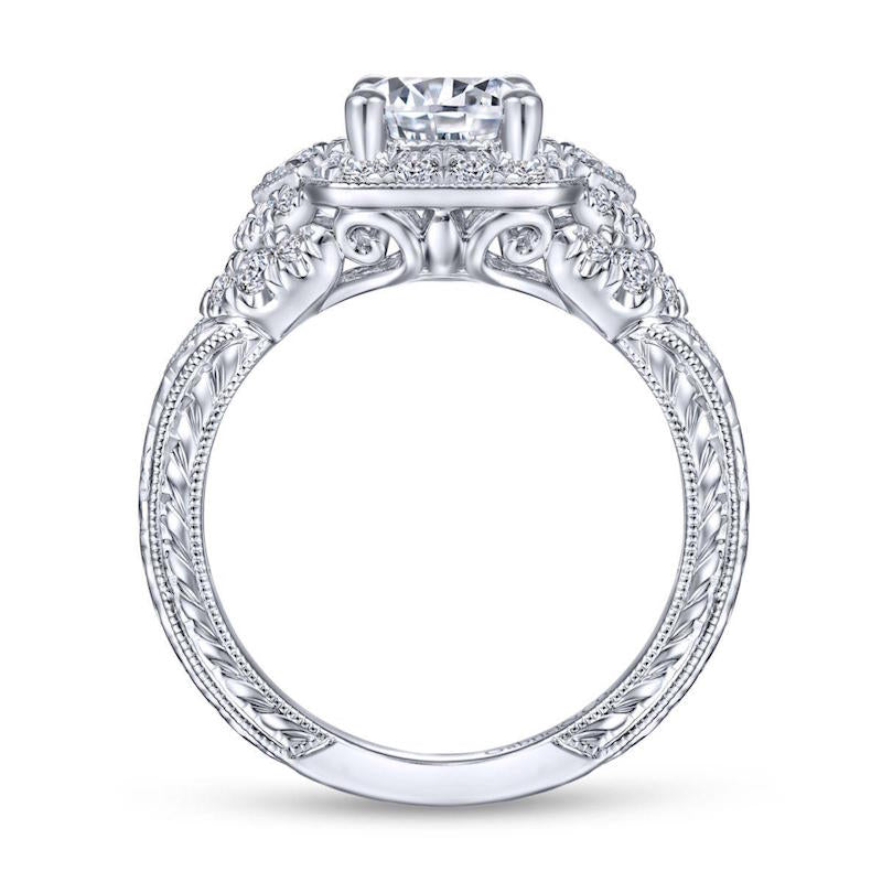 Gabriel & Co. 14k White Gold Victorian Halo Engagement Ring