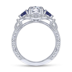 Gabriel & Co. 14k White Gold Art Deco 3 Stone Diamond & Gemstone Halo Engagement Ring