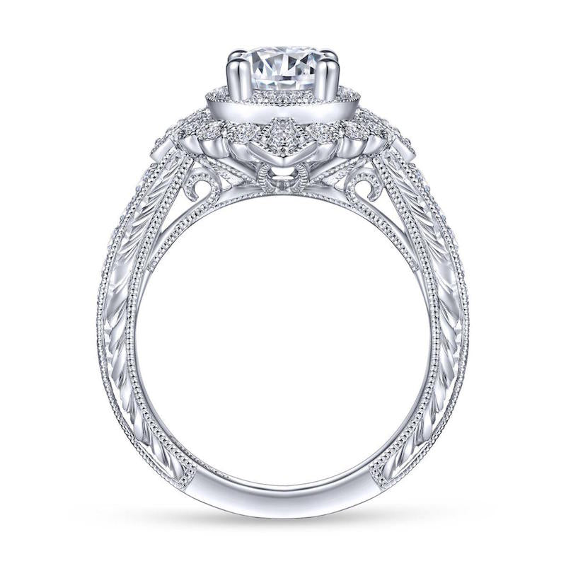 Gabriel & Co. 14k White Gold Art Deco Halo Engagement Ring