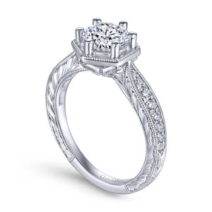 Gabriel & Co. 14k White Gold Art Deco Straight Engagement Ring
