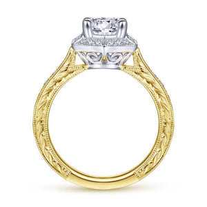 Gabriel & Co. 14k Two Tone Gold Art Deco Halo Engagement Ring