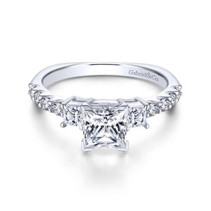 Gabriel & Co. 14k White Gold Contemporary 3 Stone Engagement Ring