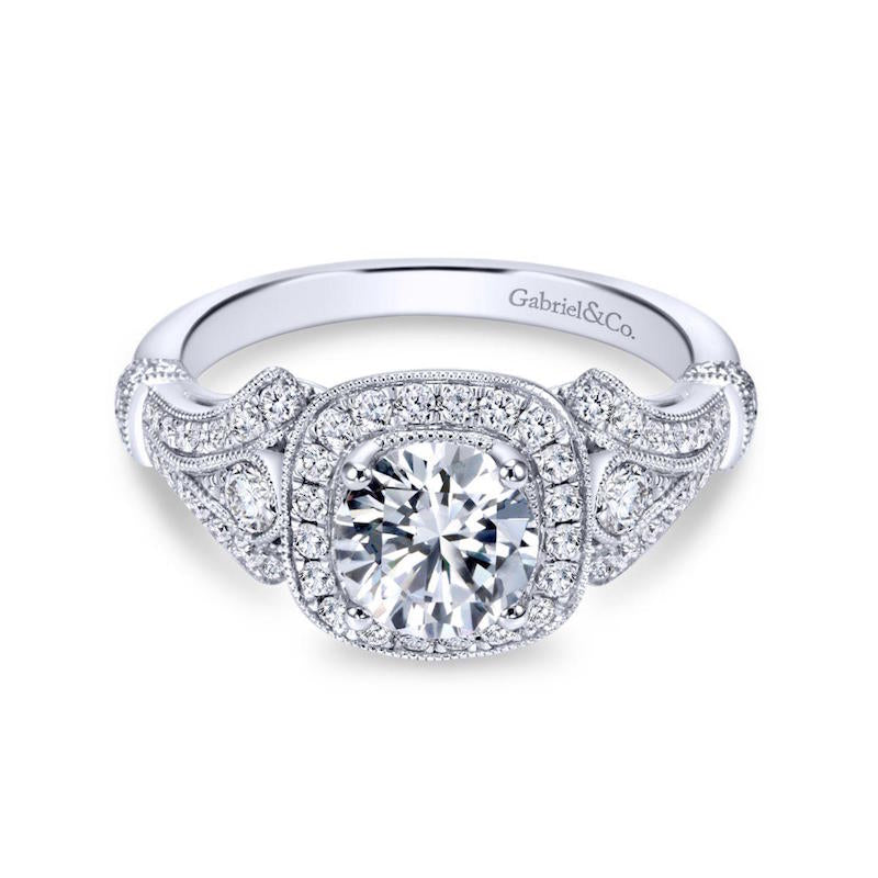 Gabriel & Co. 14k White Gold Victorian Vintage Engagement Ring