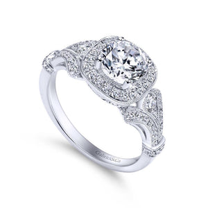 Gabriel & Co. 14k White Gold Victorian Vintage Engagement Ring