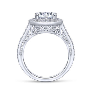 Gabriel & Co. 14k White Gold Victorian Halo Engagement Ring