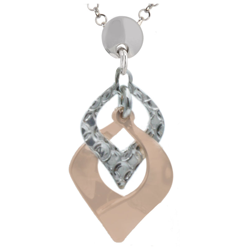 Frederic Duclos Sterling Silver And Rose Gold Plated Textured Marquis Necklace