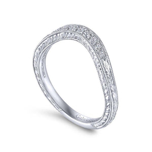 Gabriel & Co. 14k White Gold Victorian Curved Wedding Band